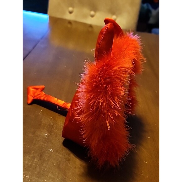 Rare Hairy Red Devil Pillow Photo Holder, Horns, Tails, Decor, Goth Punk Feather - Picture 5 of 8